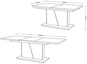 Mazzoni NOBLE NOIR Alb Mat/Beton Millennium - MASA SE EXTINDE PÂNĂ LA 218 cm!