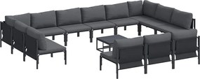 vidaXL Set de canapele pentru grădină cu pernă 14 pcs Negru Oțel