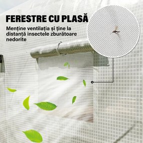 Outsunny Sera de Gradina 4x3m cu Pereti Laterali si Usa cu Fermoar 8 Ferestre Tunel pentru Plante | Aosom Romania