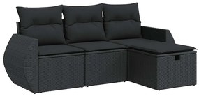 3325551 vidaXL Set mobilier de grădină cu perne, 4 piese, negru, poliratan