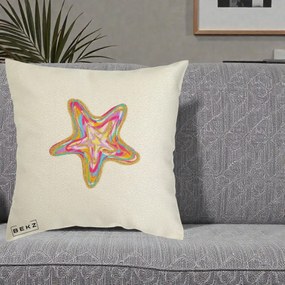 Perna Decorativa Stea de Mare Colorata Psiheledic, 40x40 cm, Ecru, Husa Detasabila, Perna Inclusa, BEKZ®