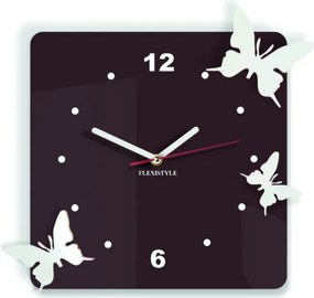 SENTOP | Ceas de perete modern din plastic - Fluturi, Culoare: maro închis, alb, Dimensiune: 30x30 cm