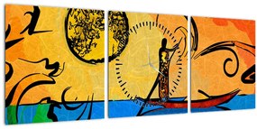 Tablou cu pictură străveche (cu ceas) (90x30 cm)