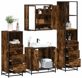 vidaXL Set de mobilier de baie 4 piese Lemn prelucrat de stejar afumat