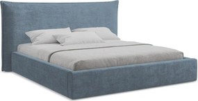 Pat matrimonial albastru tapițat cu spațiu de depozitare cu somieră 140x200 cm Esala – Makamii