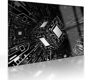 Tablou pe sticlă cu un cub abstract (70x50 cm)