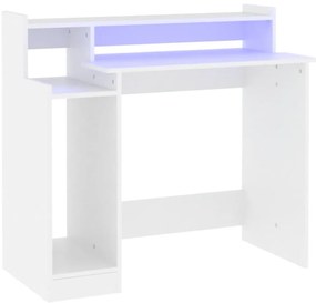 Birou cu lumini LED, alb, 97x90x45 cm lemn compozit