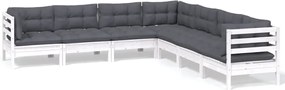 vidaXL Set mobilier grădină cu perne, 7 piese, alb, lemn masiv de pin