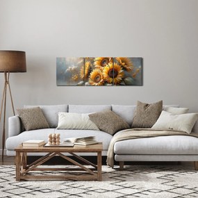 Tablou - Pictură cu floarea-soarelui (cu ceas) (90x30 cm)