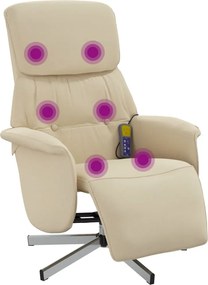 vidaXL Fotoliu de masaj rabatabil cu suport de picioare, crem, textil