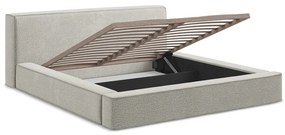 Pat dublu tapițat gri deschis cu spațiu de depozitare cu grilă 180x200 cm Noho - Makamii