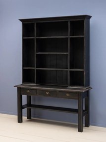 Bufet vintage din lemn de mango, cu 3 sertare și rafturi deschise, negru, finisaj mat, 158×47×221 cm, „Botti"
