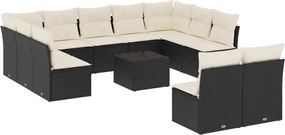 vidaXL Set canapele de grădină, 12 piese, cu perne, negru, poliratan