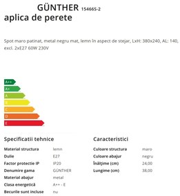 Aplica de perete / tavan stil industrial cu 2 spoturi GÜNTHER