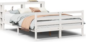 vidaXL Cadru de pat cu tăblie, alb, 150x200 cm lemn masiv pin