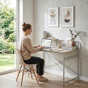 HOMCOM Masă de birou modernă cu raft și structură metalică, montaj ușor 98x48x88,5 cm stejar | Aosom Romania