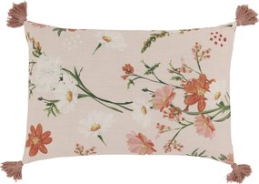 Fata de perna roz, din bumbac, model floral si ciucuri, 60x40cm, Aix