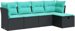 vidaXL Set mobilier de grădină cu perne, 5 piese, negru, poliratan