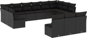 vidaXL Set mobilier de grădină cu perne, 13 piese, negru, poliratan