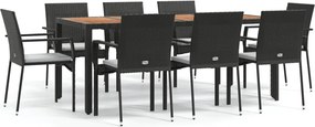 vidaXL Set mobilier de grădină cu perne, 9 piese, negru, poliratan