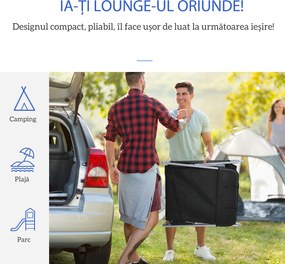 Outsunny Șezlong Pliabil cu Spătar Reglabil pe 5 Nivele și Pernă, Șezlong de Grădină cu Material Respirabil Textilen, pentru Plajă, Piscină, Grădină, 182x56x28 cm, Negru | Aosom Romania