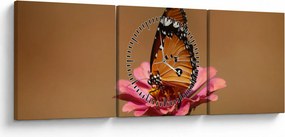 Tablou cu fluture pe floare (cu ceas) (90x30 cm)