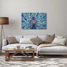 Tablou cu păun pictat (90x60 cm)