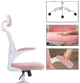 Scaun de birou ergonomic cu suport lombar si tetiera, roz