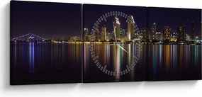 Tablou cu orașul nocturn (cu ceas) (90x30 cm)