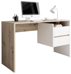 Birou modern cu 2 sertare, diverse culori la alegere, 125 cm lungime, Bortis Impex stejar artisan/alb mat