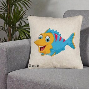 Perna Decorativa Peste Vesel Cartoon, 40x40 cm, Bej Canapea, Husa Detasabila, Perna Inclusa, BEKZ®