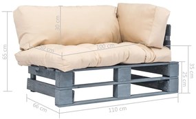 Canapea de gradina din paleti cu perne nisipii, lemn de pin grey and sand, 1