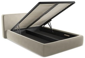 Pat matrimonial crem tapițat cu spațiu de depozitare cu somieră 180x200 cm Kiana – Makamii