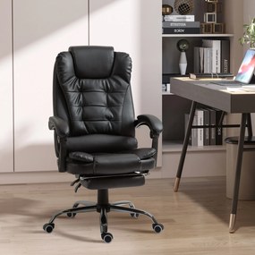 HOMCOM Scaun Birou din Piele Artificială Neagră Înălțime Reglabilă Spătar Rabatabil 64.5x69x127cm | Aosom Romania