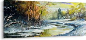 Tablou - Râu de iarnă, pictură în ulei (120x50 cm)