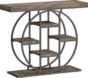 HOMCOM Masă consolă industrială cu rafturi și cadru circular din oțel, 100 x 30 x 81,5 cm, maro rustic | Aosom Romania