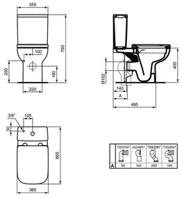 Rezervor pe vas WC Ideal Standard I.life B cu alimentare inferioara alb lucios