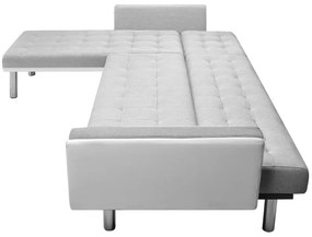 Canapea coltar din material textil, 218x155x69 cm, alb cu gri Alb si gri
