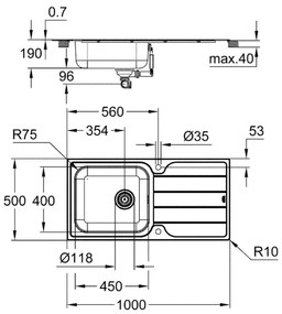 GROHE 31563SD1 - Chiuvetă K500 din oțel inoxidabil, 1000 × 500 mm