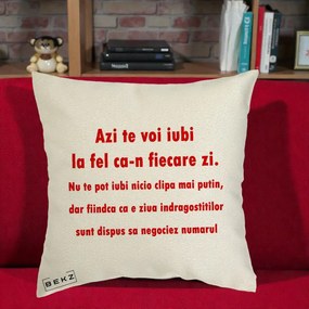 Cadou pentru Iubita - Perna Personalizata Azi Te Voi Iubi, 40x40 cm, Ecru, Husa Detasabila, Perna Inclusa, BEKZ®