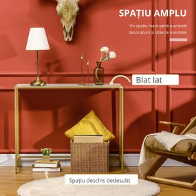 HOMCOM Masă Consolă de Hol din Oțel și Sticlă Calită, Design Modern, Picioare Reglabile, Alb și Auriu | Aosom Romania