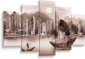 Tablou - Victoria Harbour, Hong Kong, efect sepia (150x105 cm)