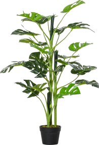Outsunny Plante artificiale model Monstera cu 21 de frunze în ghiveci de ciment, interior sau exterior, dim. Ø16 x 100H cm | Aosom Romania