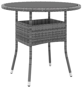 vidaXL Masă de grădină, gri, Ø80x75 cm, sticlă securizată/poliratan