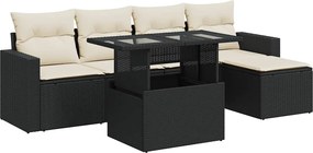 vidaXL Set mobilier de grădină cu perne, 6 piese, negru, poliratan