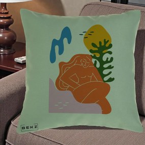Perna Decorativa Femeie Portocalie Relaxata, 40x40 cm, Verde, Husa Detasabila, Perna Inclusa, BEKZ®