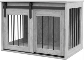 PawHut Cușcă pentru câine animale de interior ușă glisantă, metal cu efect lemn, dim. 57H x 80L x 54l cm | Aosom Romania