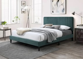 Pat tapitat Emerald cu catifea verde, 140x200, cadru din lemn cu somiera fixa