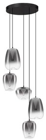 Lustra moderna cu 5 pendule LED, Metal, Sticla, Gri Fumuriu, OBLO