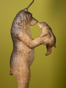 Lampă de masă din bumbac negru, cu structură din rășină maro în formă de urs cu pui, finisaj patinat, 60×36 cm, „Grizzly"